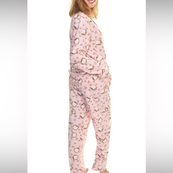 Pink & Brown Button-Up Fleece Pajama Set - Picture 3 of 13